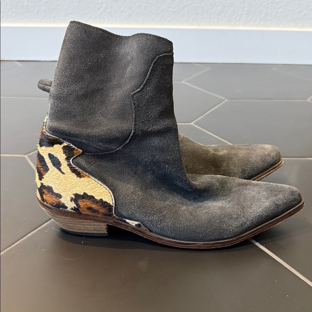 Free People Gray and Leopard Ankle Boots